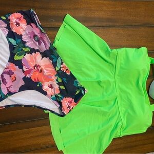 Floral and Green tankini swimsuit. NWT